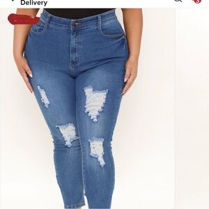 Fashion Nova Blue Distressed Jeggings